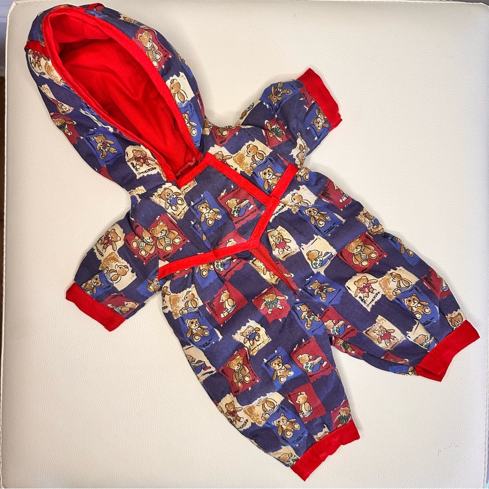 🧸 Handmade Doll Snowsuit – Teddy Bear Print 🧸